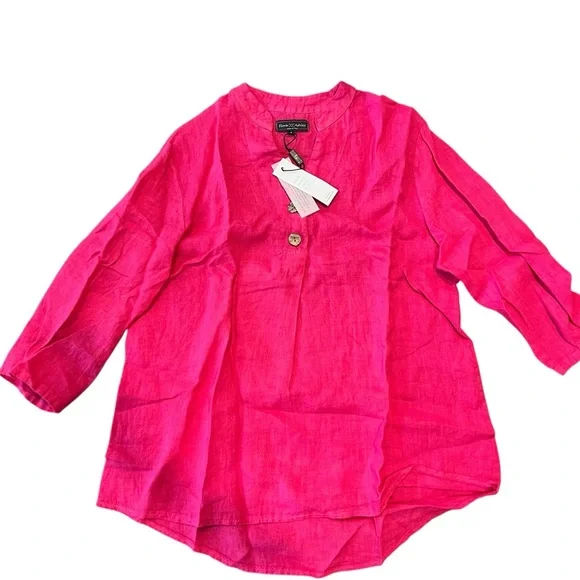 Flora Ashley NEW 9332 Hot Pink Linen Tunic Top SZ S - Picture 2 of 9